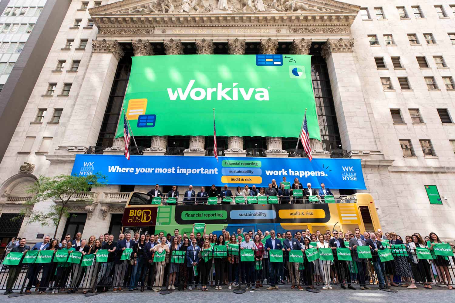 Workiva employees at the NYSE to celebrate 10 years as a public company
